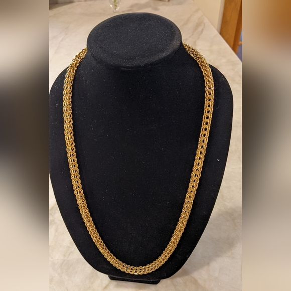 Vintage Gold Tone Necklace 2-in-2 Weave Chain with Round Links - Picture 3 of 9